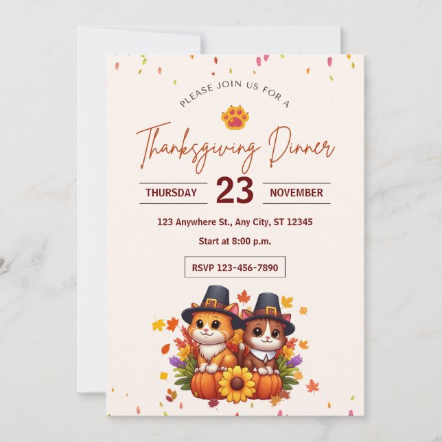 CELEBRATING THANKSGIVING WITH ADORABLE KITTENS INVITATION (Front)