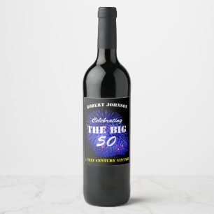 Celebrating THE BIG 50 Man's 50th Birthday Blue Wine Label