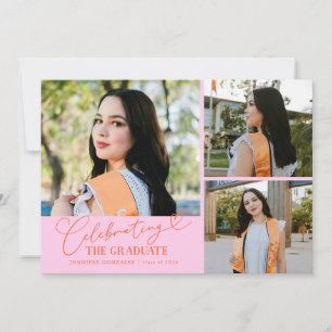 Celebrating the Graduate Orange Pink Multi Photo Announcement