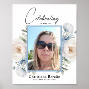 Celebrating the life Blue Floral Woman Funeral  Poster