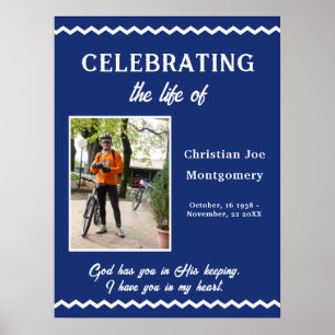 Celebrating the life Blue Photo Funeral Welcome Poster