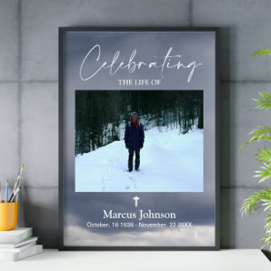 Celebrating the life Grey Cloudy Funeral Poster
