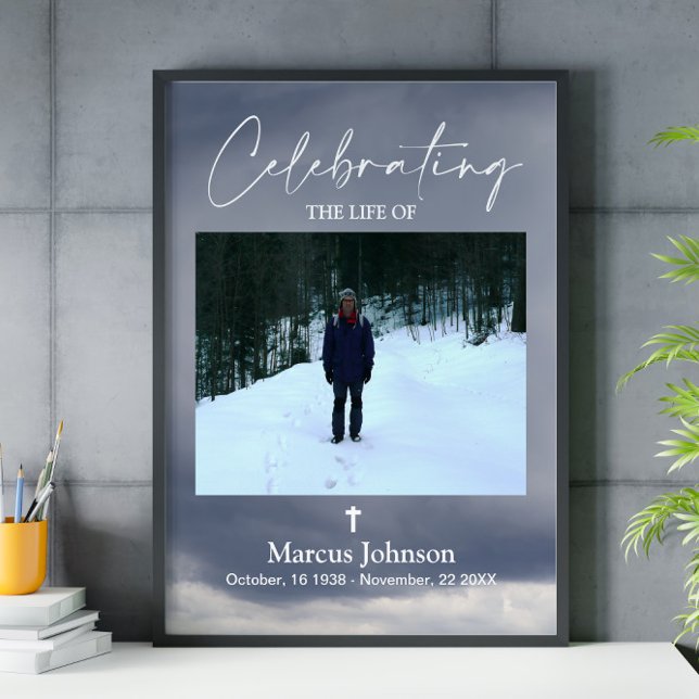 Celebrating the life Grey Cloudy Funeral Poster (Creator Uploaded)