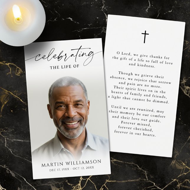 Celebrating the Life of Photo Cross Prayer Card (Créateur téléchargé)