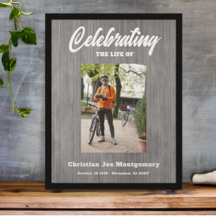 Celebrating the life  Photo Grey Wood Funeral Poster
