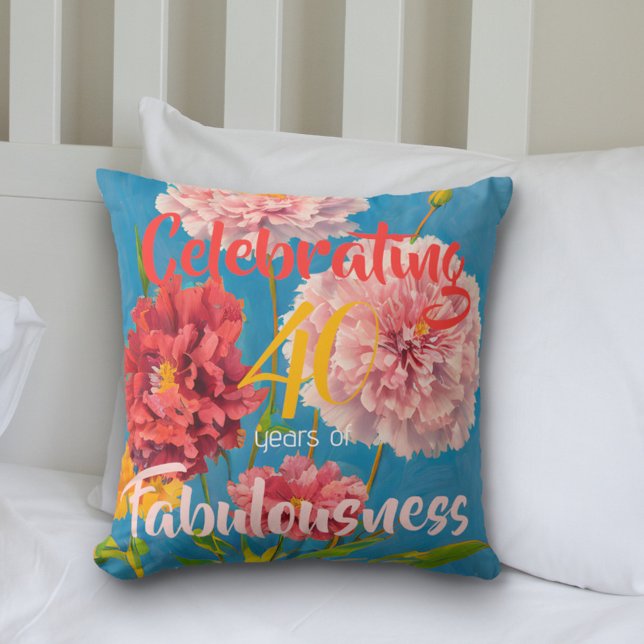 Celebrating  Years of Fabulousness Pink Carnations Throw Pillow (Creator Uploaded)