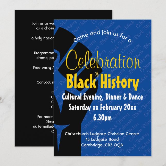 CELEBRATION BLACK HISTORY Personalized BHM Blue Invitation (Front/Back)