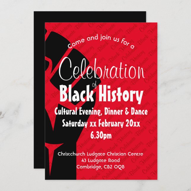 CELEBRATION BLACK HISTORY Personalized BHM Red Invitation (Front/Back)