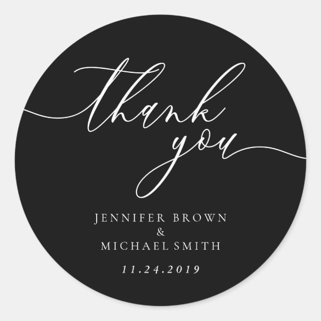 Celebration Branding Gift Black Thank You Classic Round Sticker (Front)