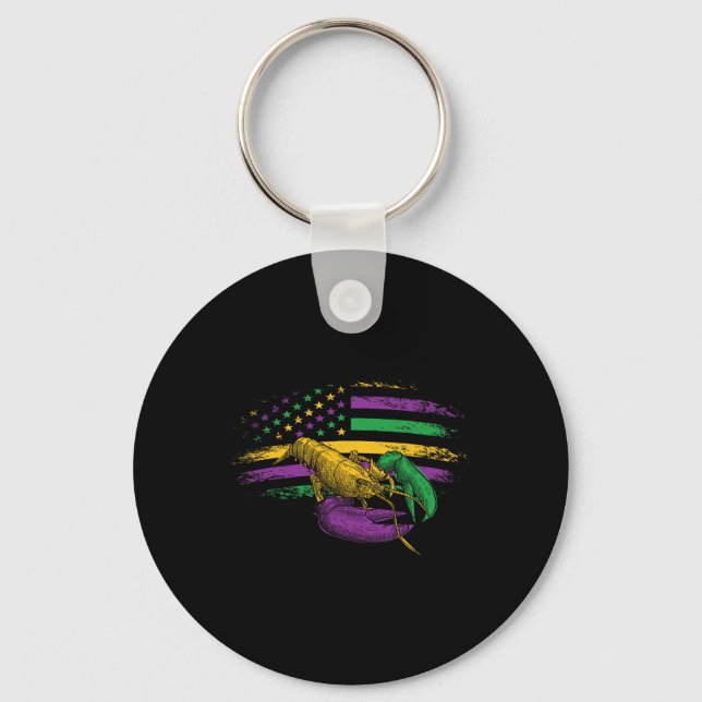 Celebration Carnival Parade Us Flag Crawfish Mardi Keychain (Front)