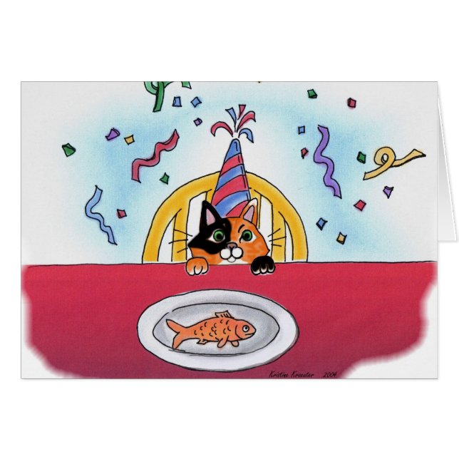 Celebration Cat Card (calico) (Front Horizontal)