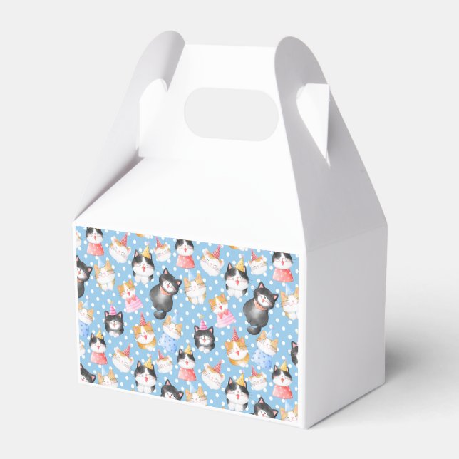 Celebration Cats on Blue Polka Dots Favor Box (Front Side)