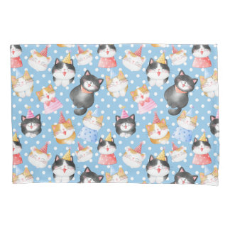 Celebration Cats on Blue Polka Dots Pillowcase