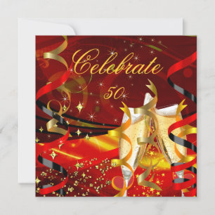 Celebration Champagne Abstract Red Gold Party 3 Invitation