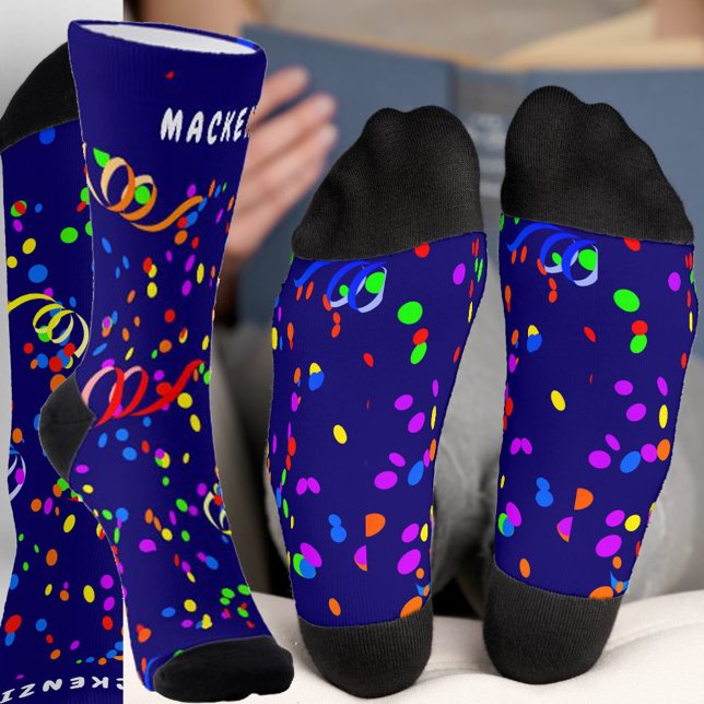 Celebration Confetti Add Name Blue Premium Crew Socks (Celebration Confetti Add Name Blue Premium Crew Socks)
