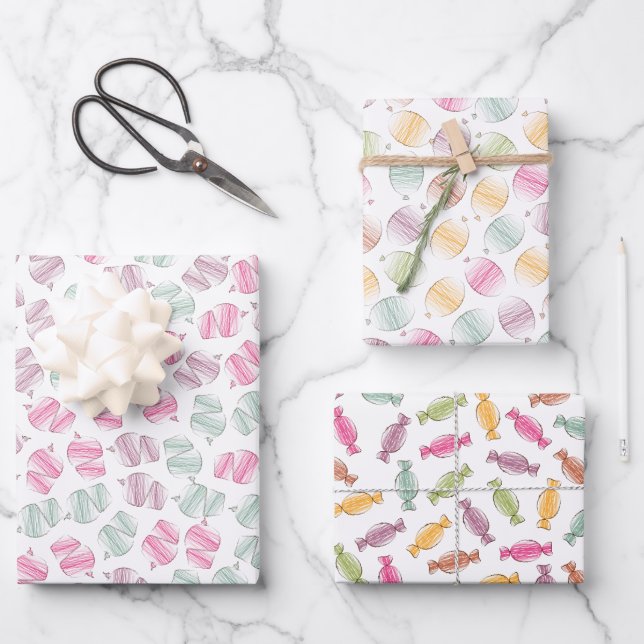 Celebration Cupcakes, Balloons and Toffees Cute Wrapping Paper Sheet (Front)