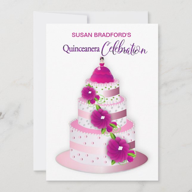 Célébration de la QUINCEANERA Invitation Gâteau 3  (Devant)