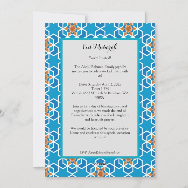 Célébration de l'Eid'l Fitri - Invitation (Dos)