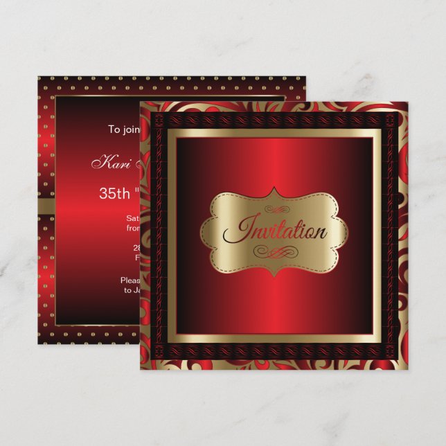 Célébration du Red & Gold Dot Party| Invitations (Devant / Derrière)