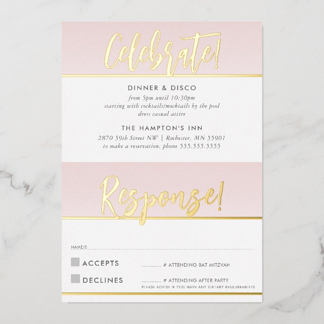 CÉLÉBRATION ET RÉPONSE CARTE or rose (Recto)