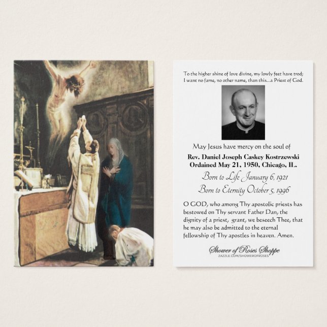 Célébration funéraire catholique - Carte Sainte - (Devant & derrière)