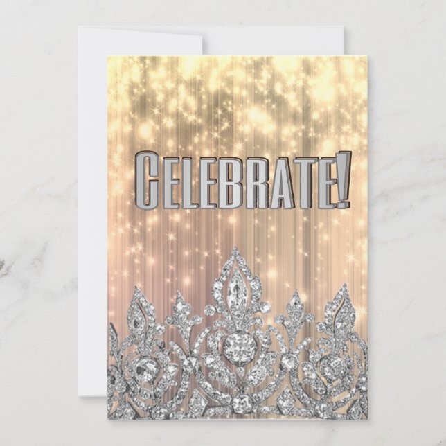 Celebration Gold and Silver Crown Princess Invitation (Front)