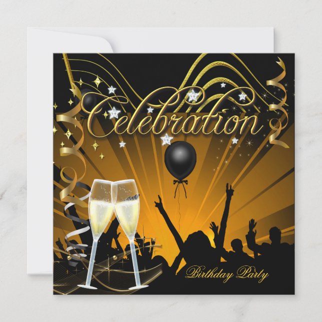 Celebration Gold Champagne Birthday Dance Party Invitation (Front)