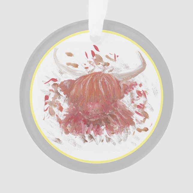 Celebration Highland Cow Happy Scottish Gray Ornam Ornament (Front)