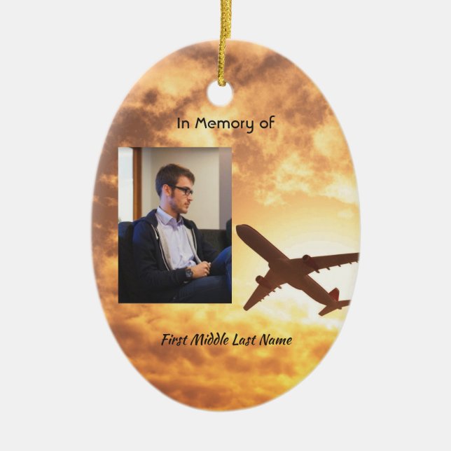 Celebration Life Memorial Keepsake Airplane Pilot Ceramic Ornament (Front)