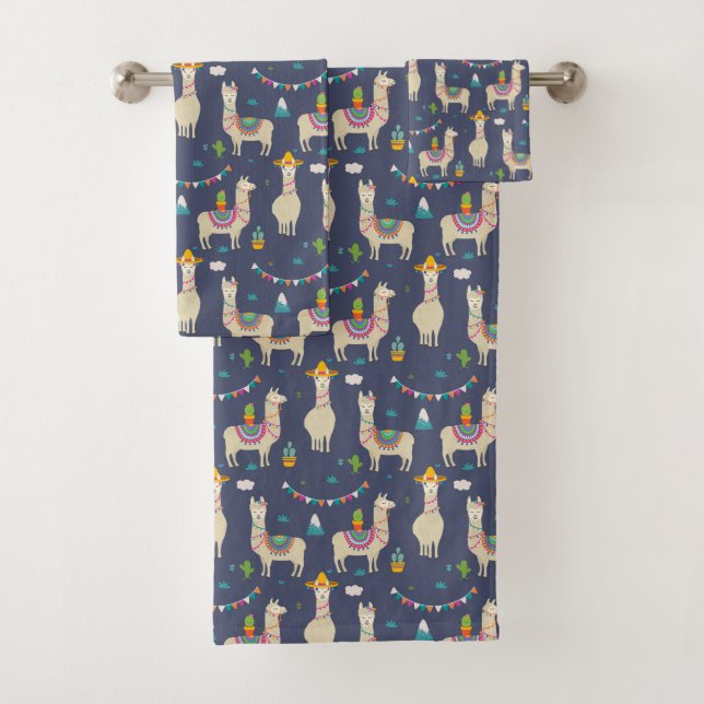 Celebration Llama Pattern Bath Towel Set (Insitu)