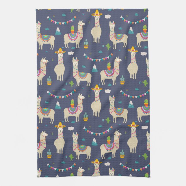 Celebration Llama Pattern Kitchen Towel (Vertical)