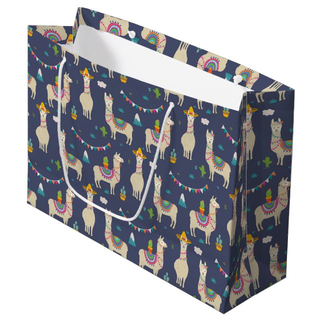 Celebration Llama Pattern Large Gift Bag (Front Angled)