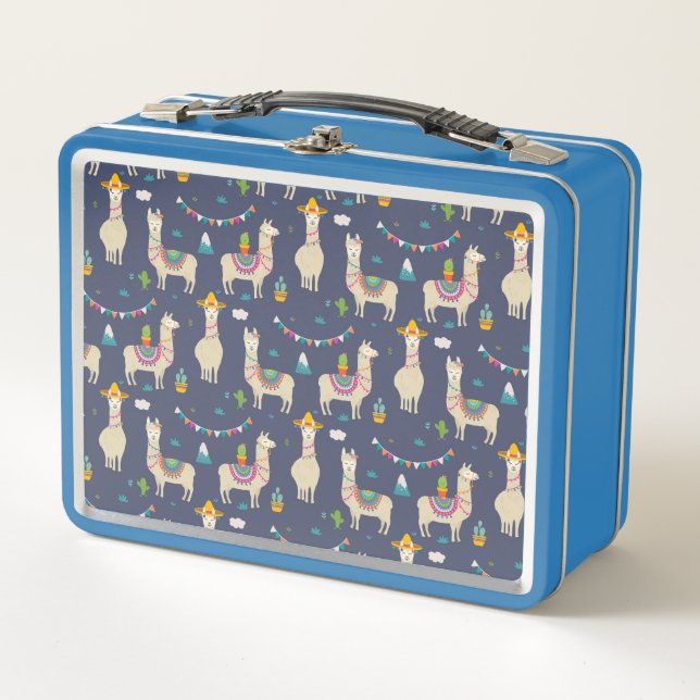 Celebration Llama Pattern Metal Lunch Box (Front)