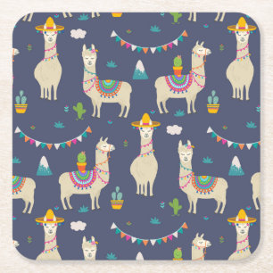 Celebration Llama Pattern Square Paper Coaster