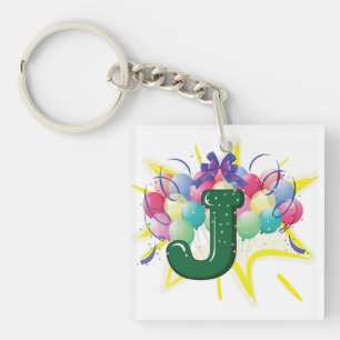 Celebration Monogram Letter J with Balloons Keychain