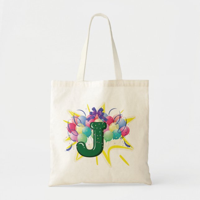 Celebration Monogram Letter J with Balloons Tote Bag (Front)