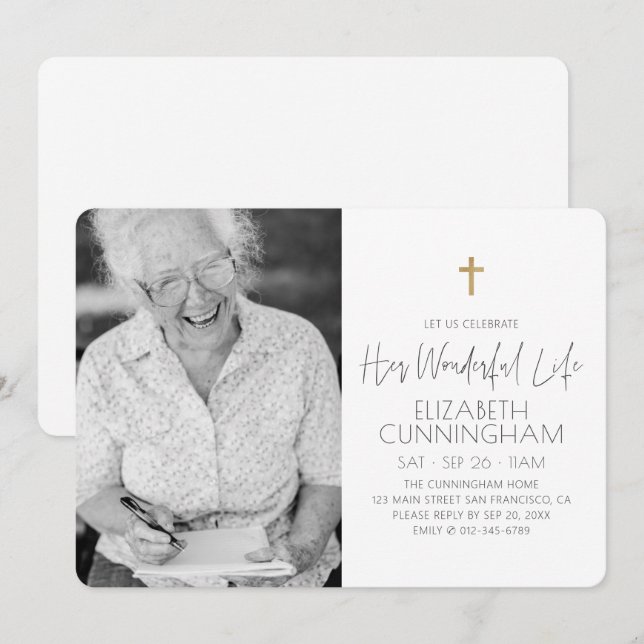 Celebration of Her Life Memorial Cross Photo Invitation (Front/Back)
