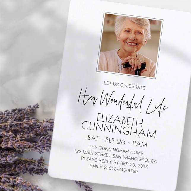 Celebration of Her Life Memorial Modern Photo Invitation (Creator Uploaded)