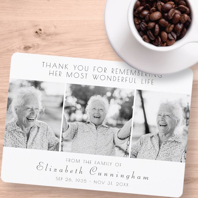 Celebration of Her Life Modern Simple Three Photos Thank You Card (Creator Uploaded)