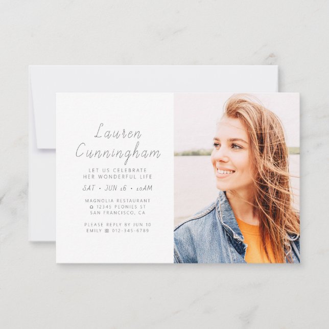 Celebration of Her Wonderful Life Modern Photo Invitation (Front)