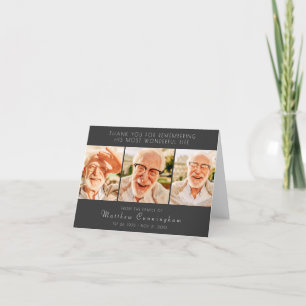 Celebration of His Life Modern Simple Three Photos Thank You Card