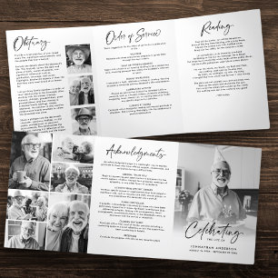 Celebration of Life 10-Photo Black & White Funeral Tri-Fold Programme