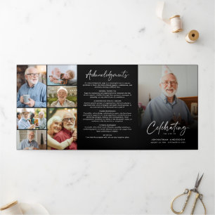 Celebration of Life 10-Photo Black & White Funeral Tri-Fold Programme