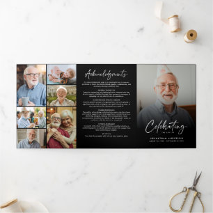 Celebration of Life 10-Photo Black & White Funeral Tri-Fold Programme