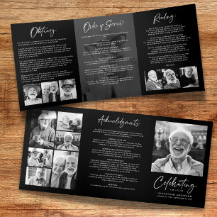 Celebration of Life 14-Photo Black & White Funeral Tri-Fold Programme