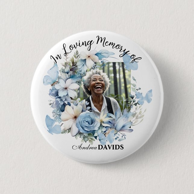 Celebration Of Life 1 Photo Garland Blue Floral  2 Inch Round Button (Front)