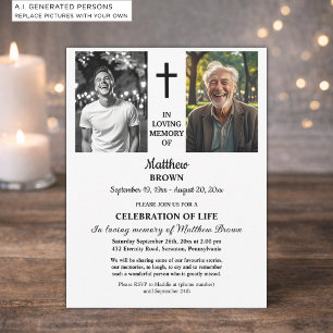 Celebration Of Life 2 Photos Funeral  Invitation