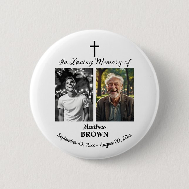 Celebration Of Life 2 Photos Funeral White 2 Inch Round Button (Front)