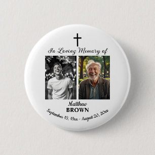 Celebration Of Life 2 Photos Funeral White Inch Round Button