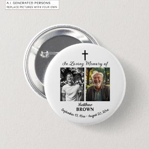 Celebration Of Life 2 Photos Funeral White Inch Round Button